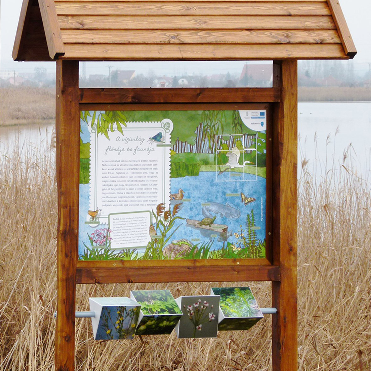 Interaktív tanösvénytábla a tó élővilágáról